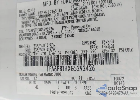 2016 Ford Mustang Ecoboost z USA, uszkodzony, nr VIN 1FA6P8THXG5292426